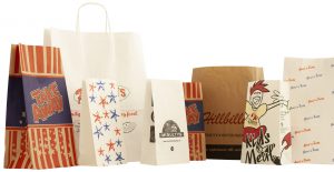 Custom made brown and white printed paper bags for food use for chip shops