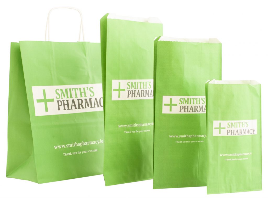 Custom pharmacy paper bag range (green)