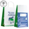 Generic Veterinary Bag Range. Front view: Vet carrier bag with twist handles, Prescription bag (7” block bottom SOS, no handles). Paper Bags Ireland