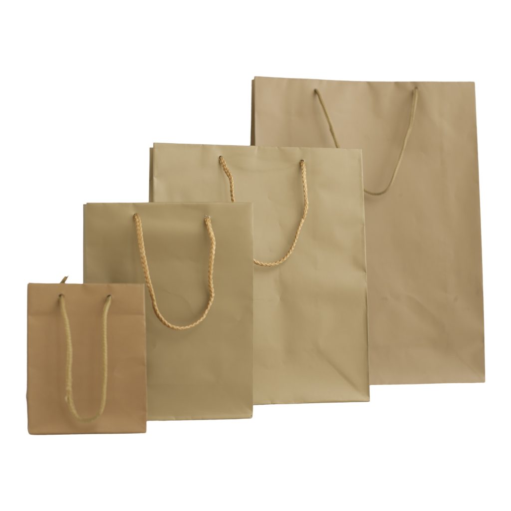 From left to right: Large, medium, small, extra small. Paper Bags Ireland