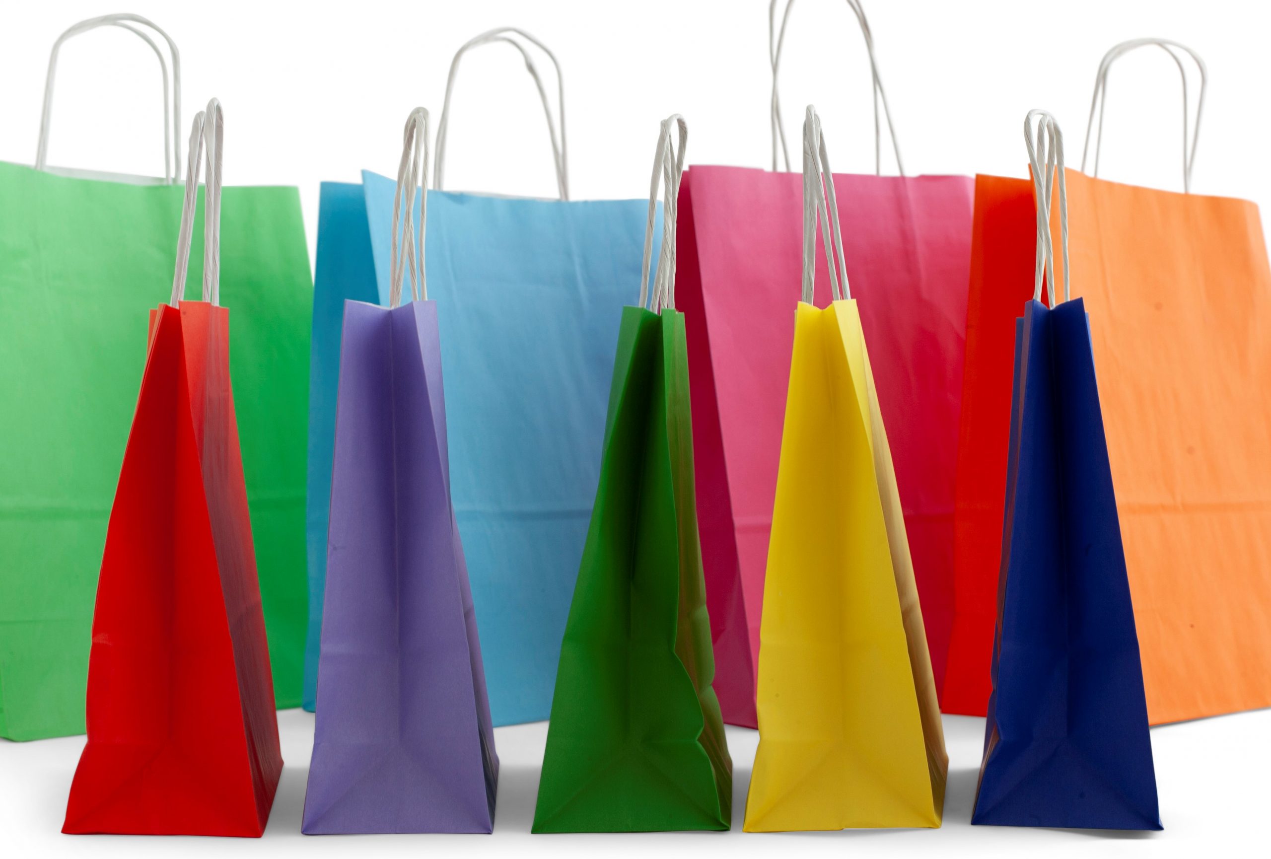 Multi-colour twist handle paper bags – eco-friendly, locally made by Paper Bags Ireland