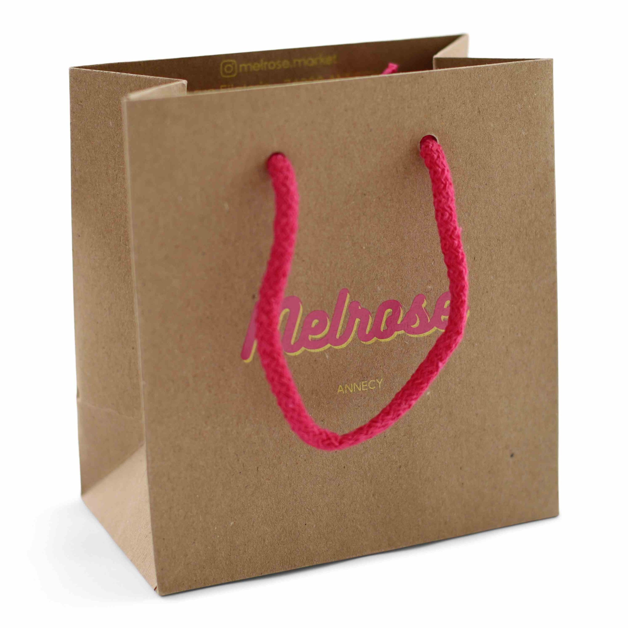 Luxury branded kraft paper bag with coloured rope handles
