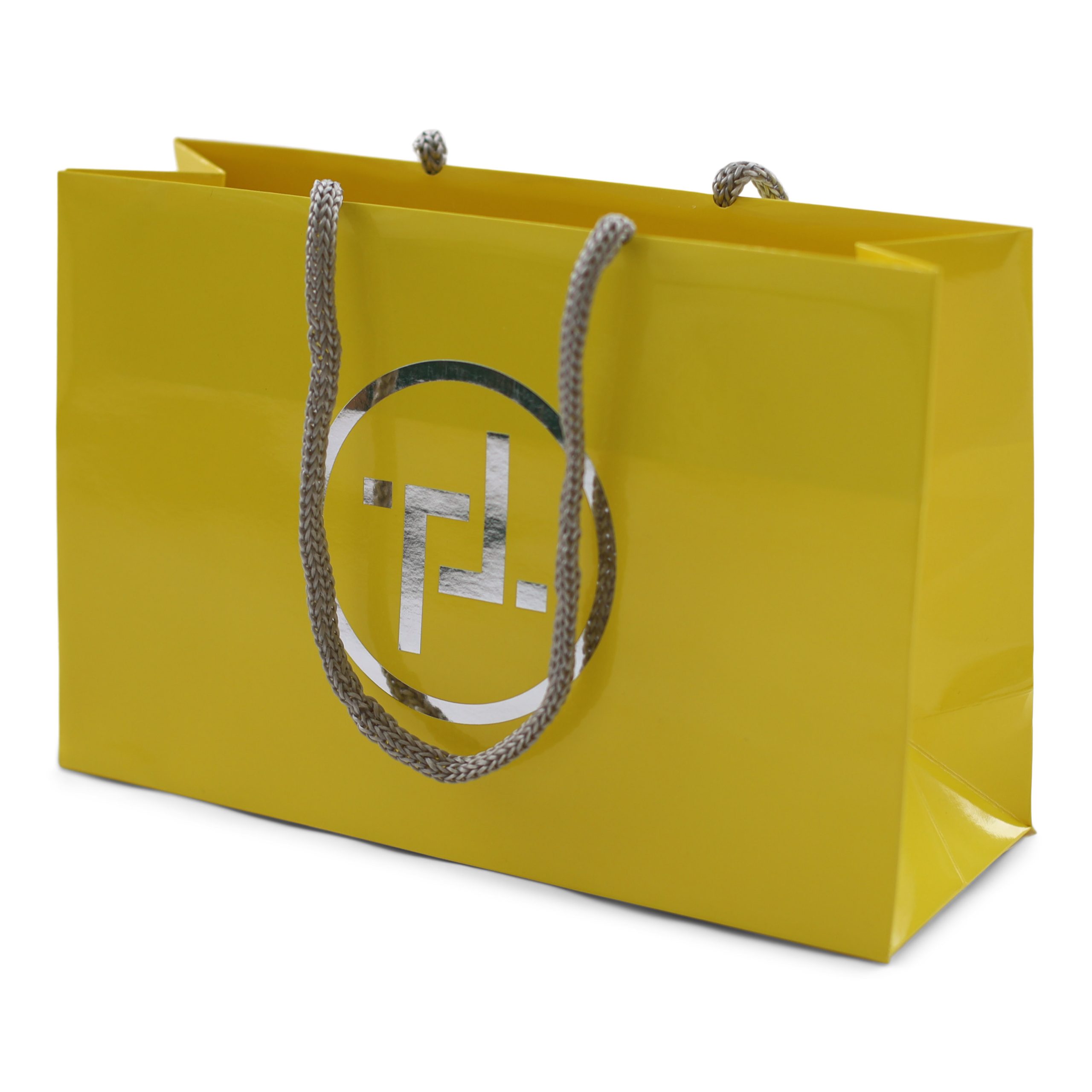 Luxury branded paper bag with rope handles and foil logo