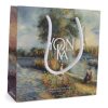 Luxury branded paper bag with illustrated design and rope handles