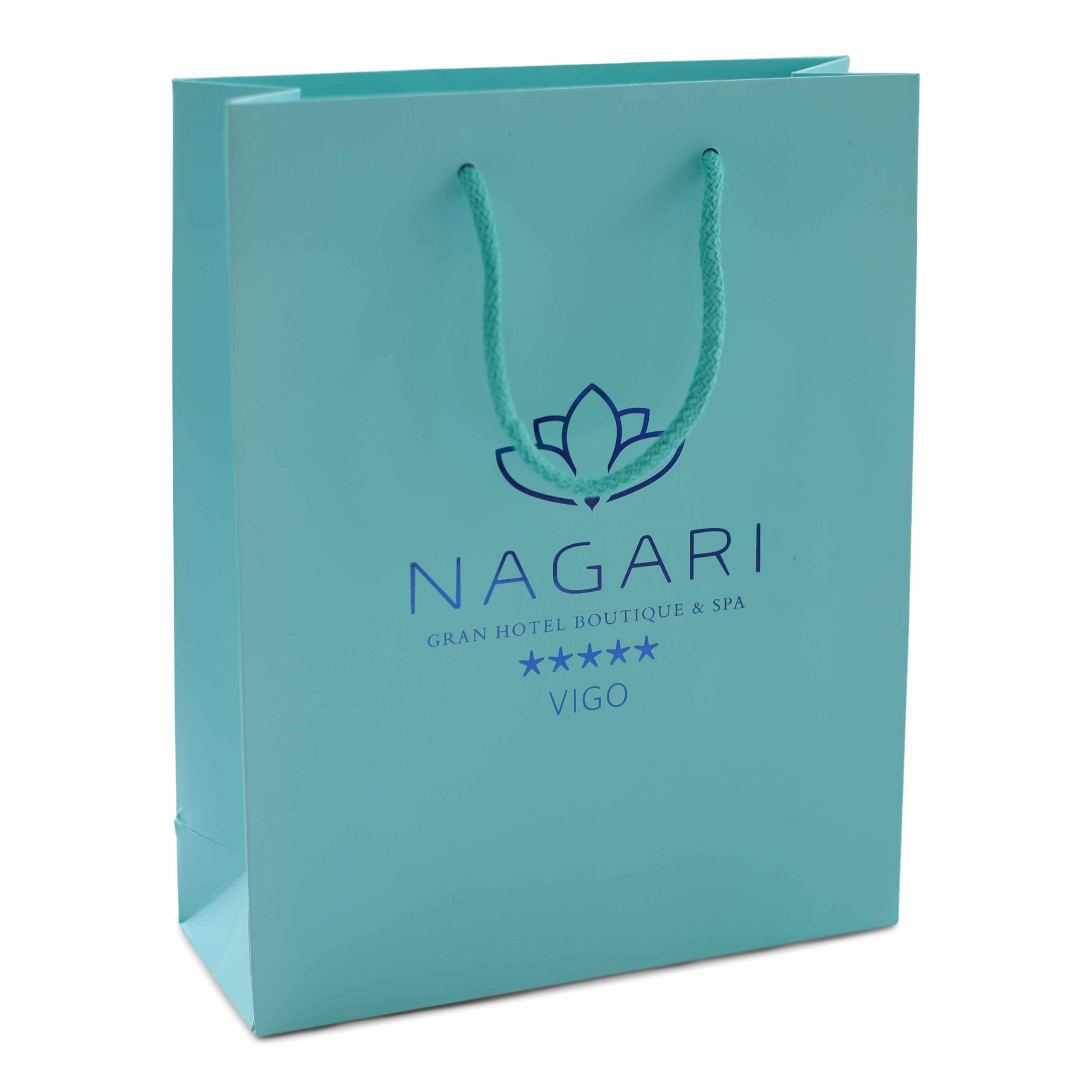 Luxury branded paper bag with rope handles for spa and wellness brands